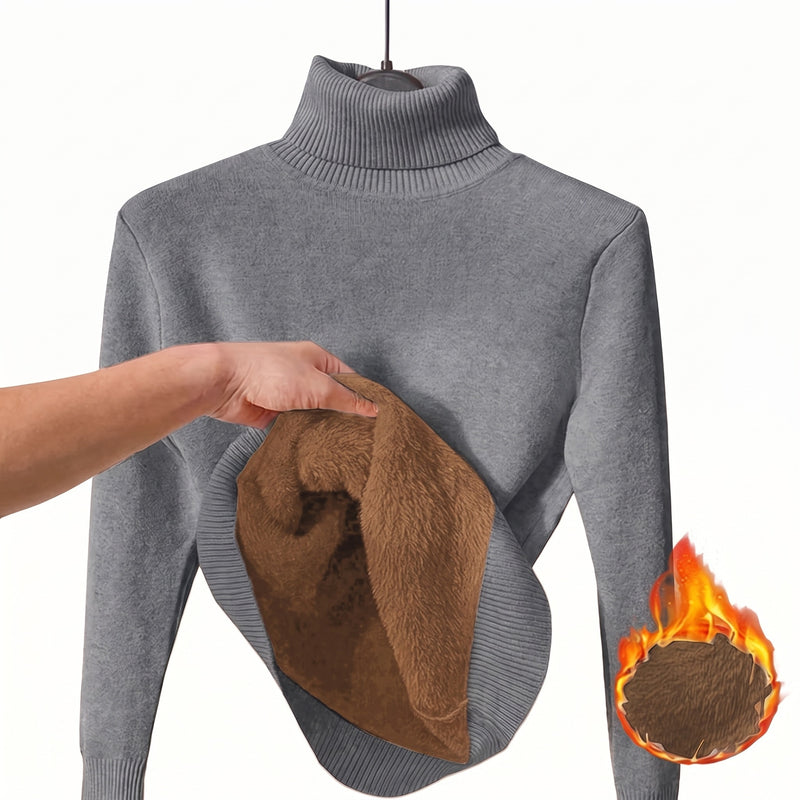 Women's Fleece Base Layer Top High Neck Stretch Warm Knit Sweater, product photo 12