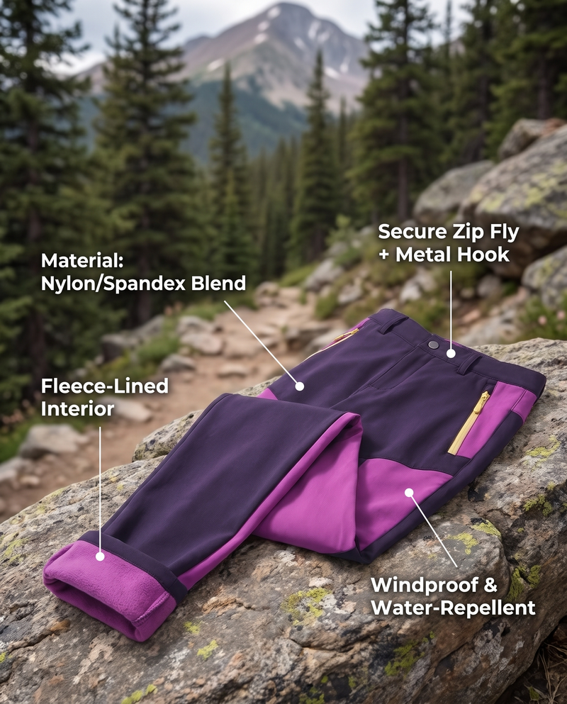 Women's Fleece Lined Hiking Pants Warm Windproof Outdoor Trousers – product view 3 | Great Lakes Outdoor