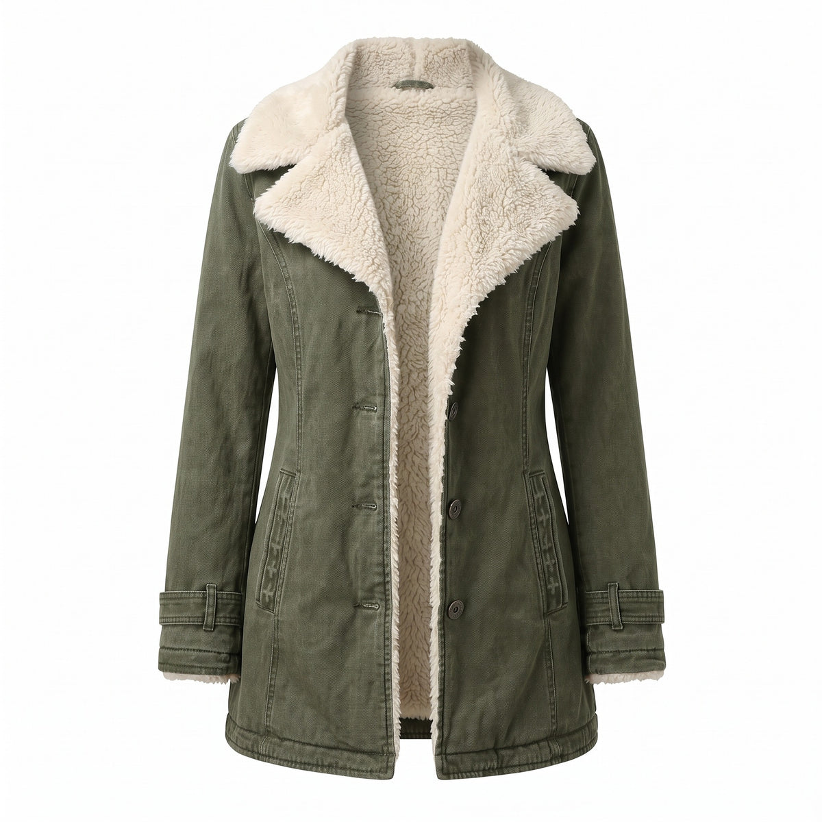 Women's Fleece Lined Jacket Wide Lapel Button Front Warm Winter Coat, product photo 1