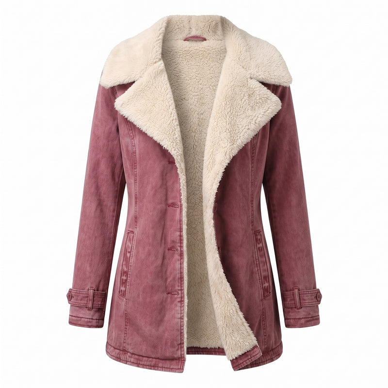 Women's Fleece Lined Jacket Wide Lapel Button Front Warm Winter Coat, product photo 6