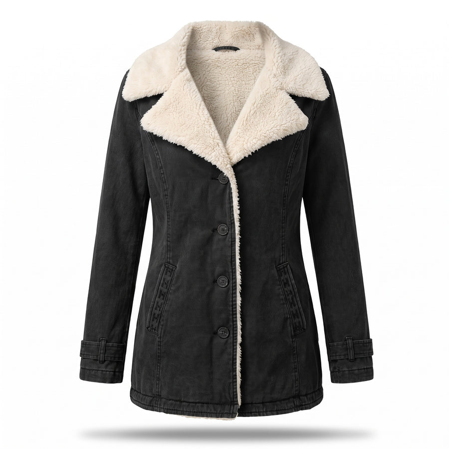 Women's Fleece Lined Jacket Wide Lapel Button Front Warm Winter Coat, product photo 8
