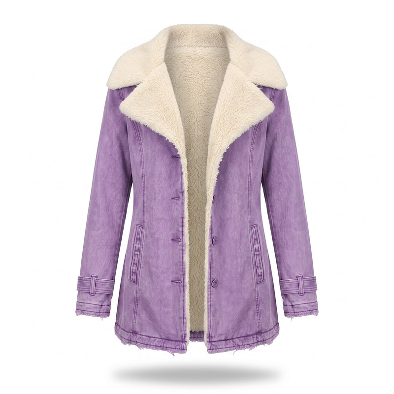 Women's Fleece Lined Jacket Wide Lapel Button Front Warm Winter Coat, product photo 11
