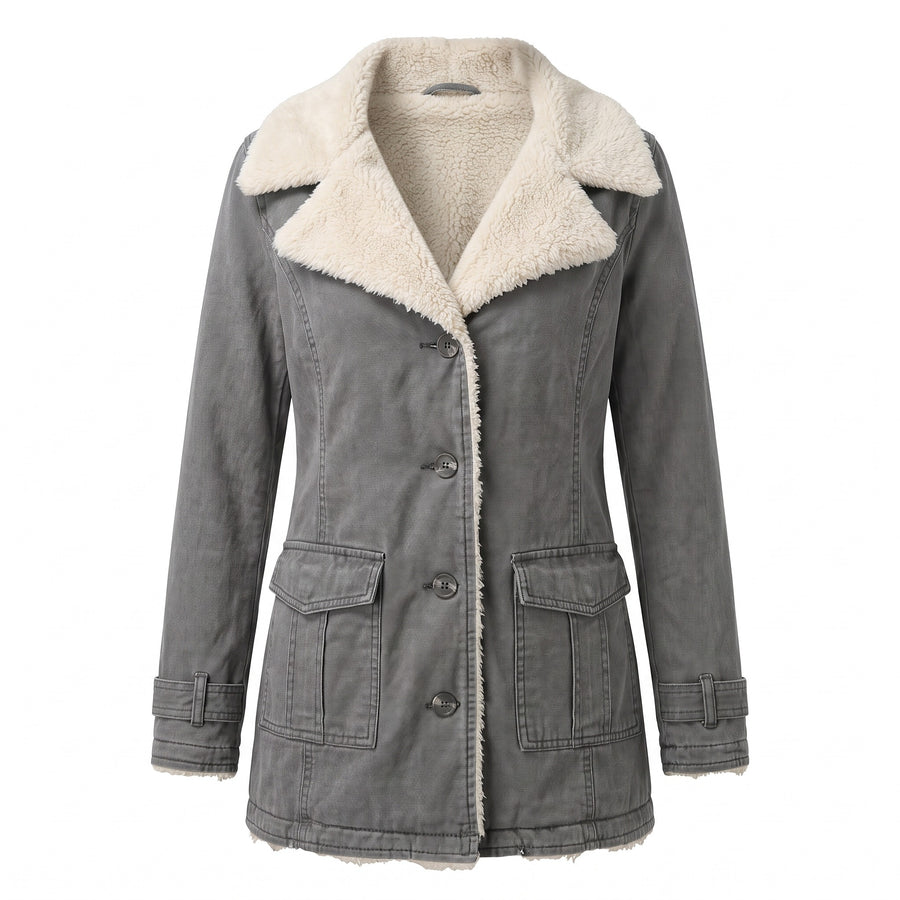 Women's Fleece Lined Jacket Wide Lapel Button Front Warm Winter Coat, product photo 13