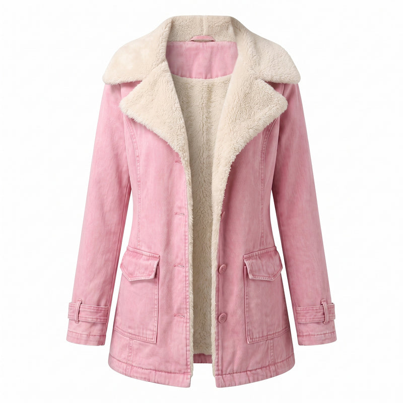 Women's Fleece Lined Jacket Wide Lapel Button Front Warm Winter Coat, product photo 14