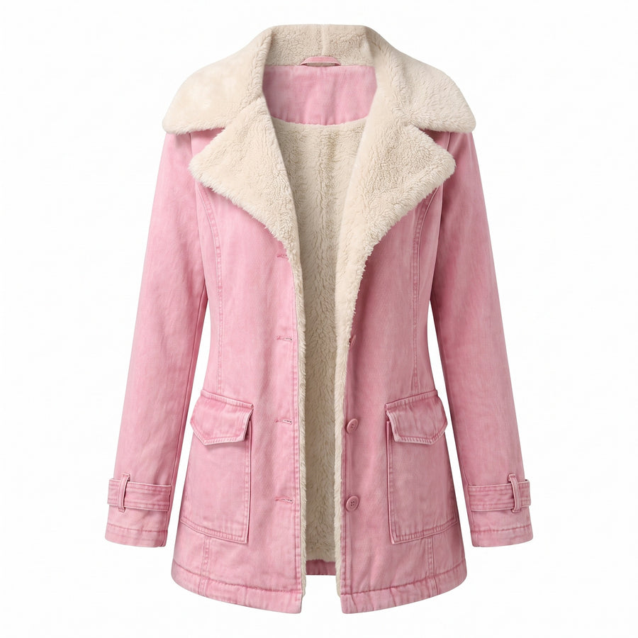 Women's Fleece Lined Jacket Wide Lapel Button Front Warm Winter Coat, product photo 14