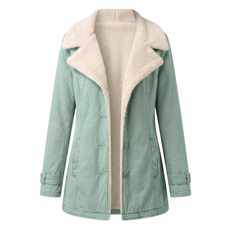 Women's Fleece Lined Jacket Wide Lapel Button Front Warm Winter Coat, product photo 15