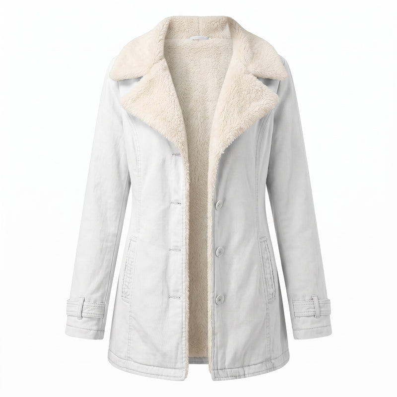 Women's Fleece Lined Jacket Wide Lapel Button Front Warm Winter Coat, product photo 17
