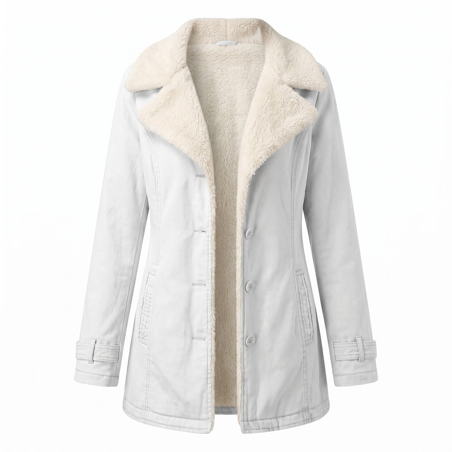 Women's Fleece Lined Jacket Wide Lapel Button Front Warm Winter Coat, product photo 17
