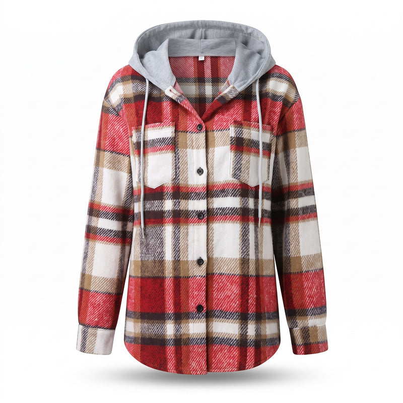 Women's Hooded Plaid Shacket Button Down Shirt Jacket Fall Outerwear, product photo 6