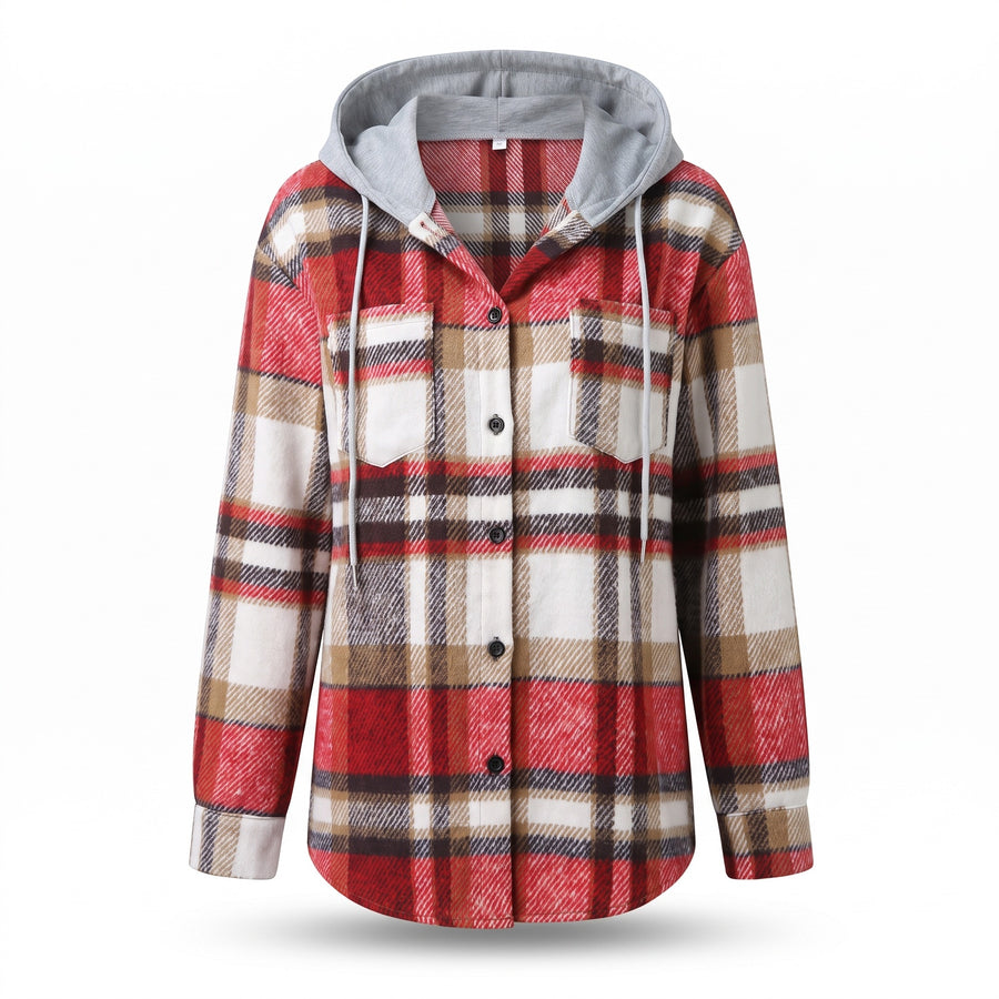 Women's Hooded Plaid Shacket Button Down Shirt Jacket Fall Outerwear, product photo 6