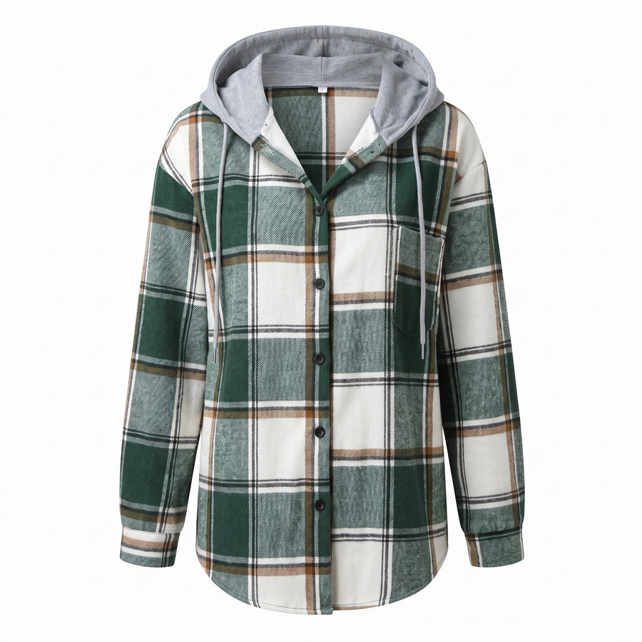 Women's Hooded Plaid Shacket Button Down Shirt Jacket Fall Outerwear, product photo 7