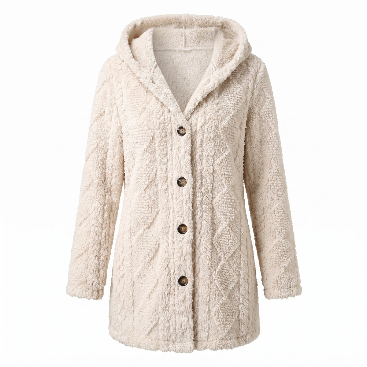 Women's Hooded Teddy Coat Diamond Quilt Decorative Button Front, product photo 1