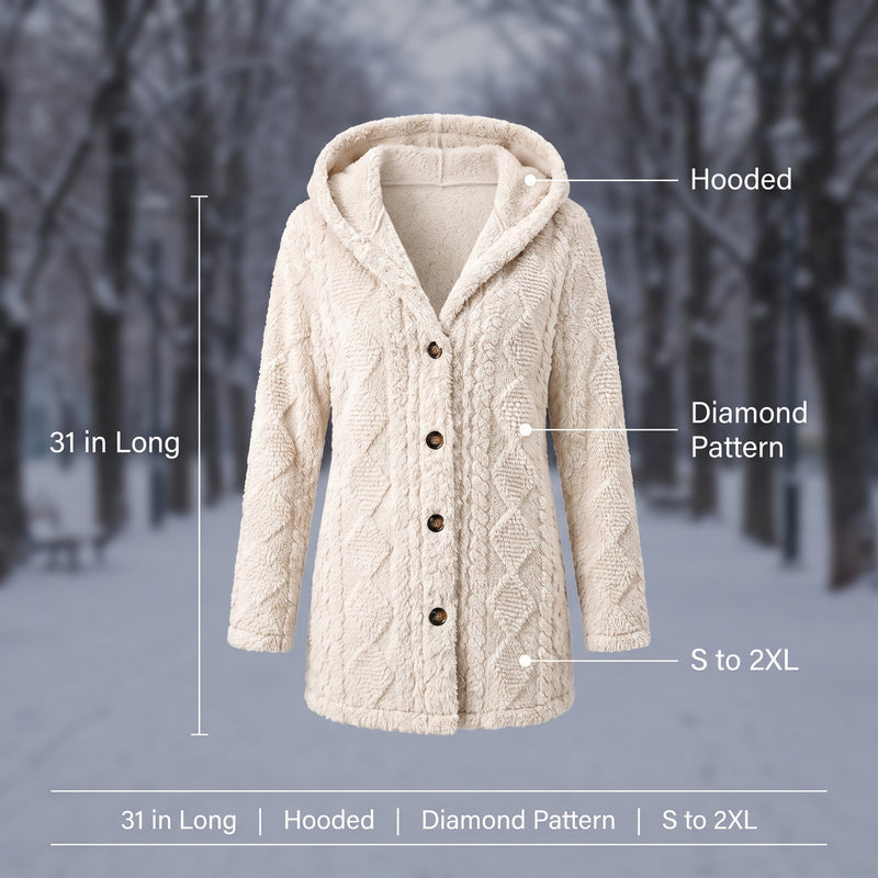 Women's Hooded Teddy Coat Diamond Quilt Decorative Button Front, product photo 2