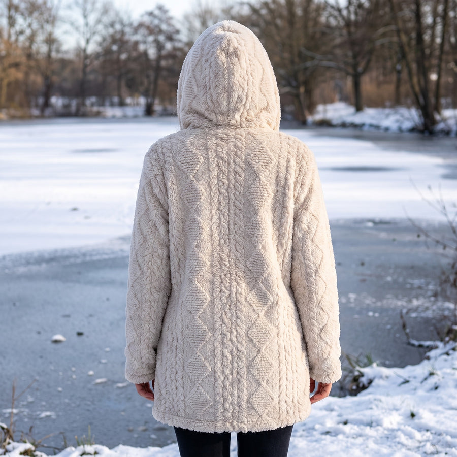 Women's Hooded Teddy Coat Diamond Quilt Decorative Button Front, product photo 5