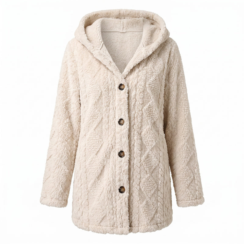 Women's Hooded Teddy Coat Diamond Quilt Decorative Button Front, product photo 7