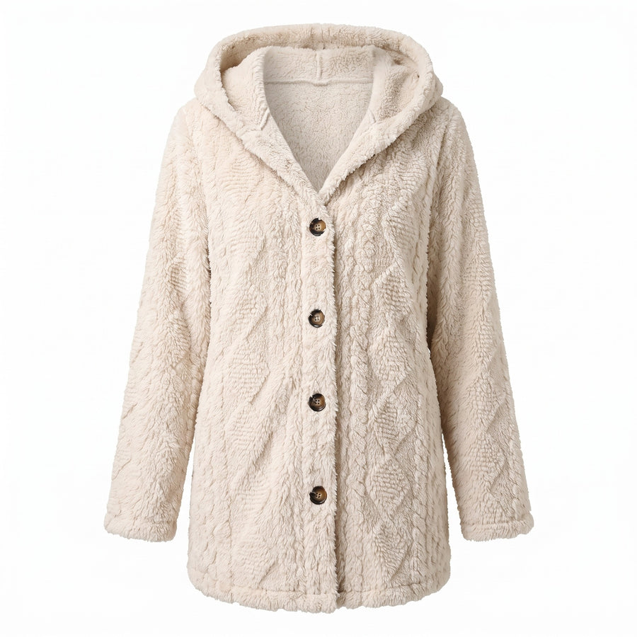 Women's Hooded Teddy Coat Diamond Quilt Decorative Button Front, product photo 7