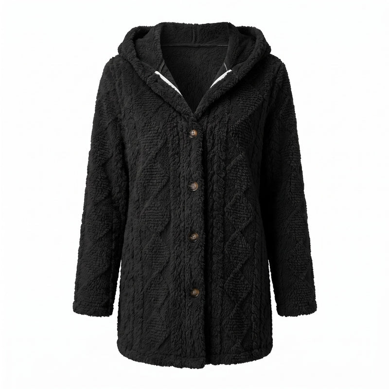 Women's Hooded Teddy Coat Diamond Quilt Decorative Button Front, product photo 8