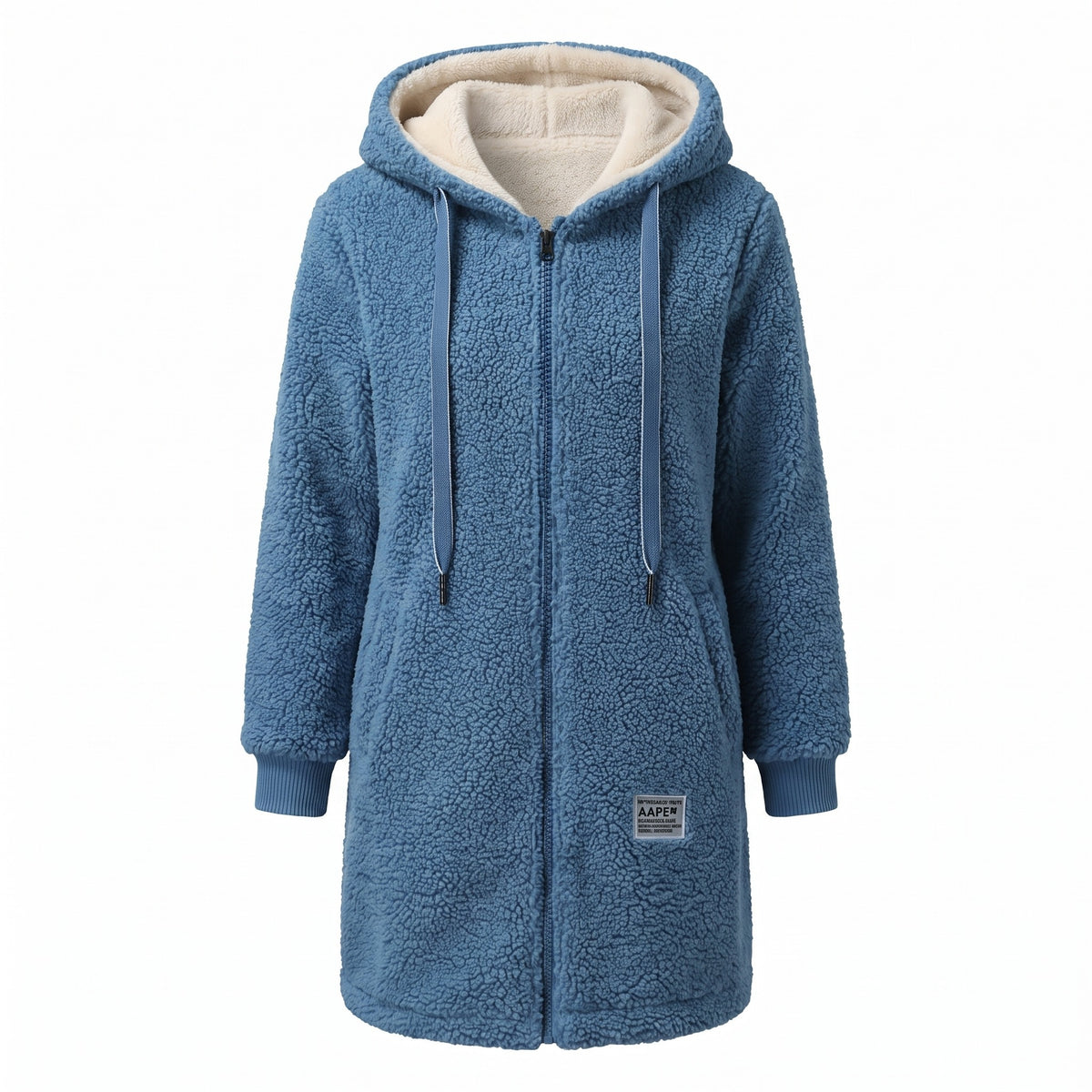 Women's Hooded Teddy Fleece Coat Long Full Zip Drawstring Jacket, product photo 1