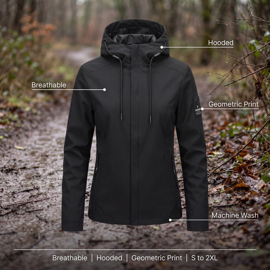 Women's Hooded Windbreaker Geometric Print Loose Breathable, product photo 2