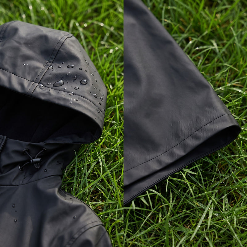 Women's Knee Length Rain Coat Hooded Pockets Windproof Shell, product photo 4