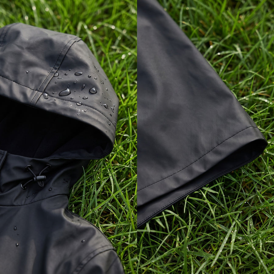 Women's Knee Length Rain Coat Hooded Pockets Windproof Shell, product photo 4