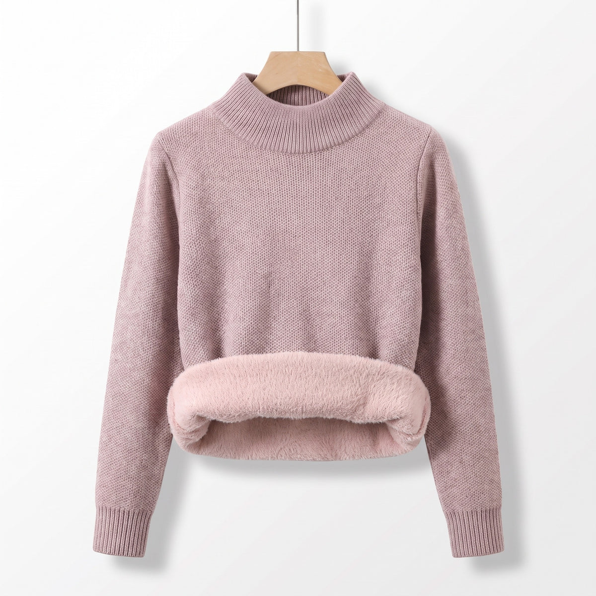 Women's Knit Sweater Fleece Lined Collar Crew Neck Warm Pullover, product photo 1