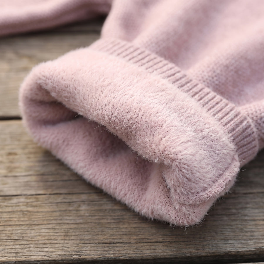 Women's Knit Sweater Fleece Lined Collar Crew Neck Warm Pullover, product photo 4