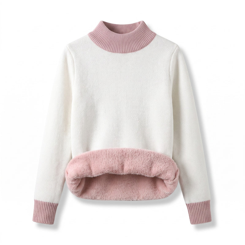 Women's Knit Sweater Fleece Lined Collar Crew Neck Warm Pullover, product photo 6