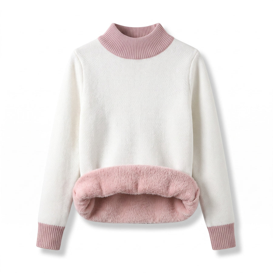 Women's Knit Sweater Fleece Lined Collar Crew Neck Warm Pullover, product photo 6