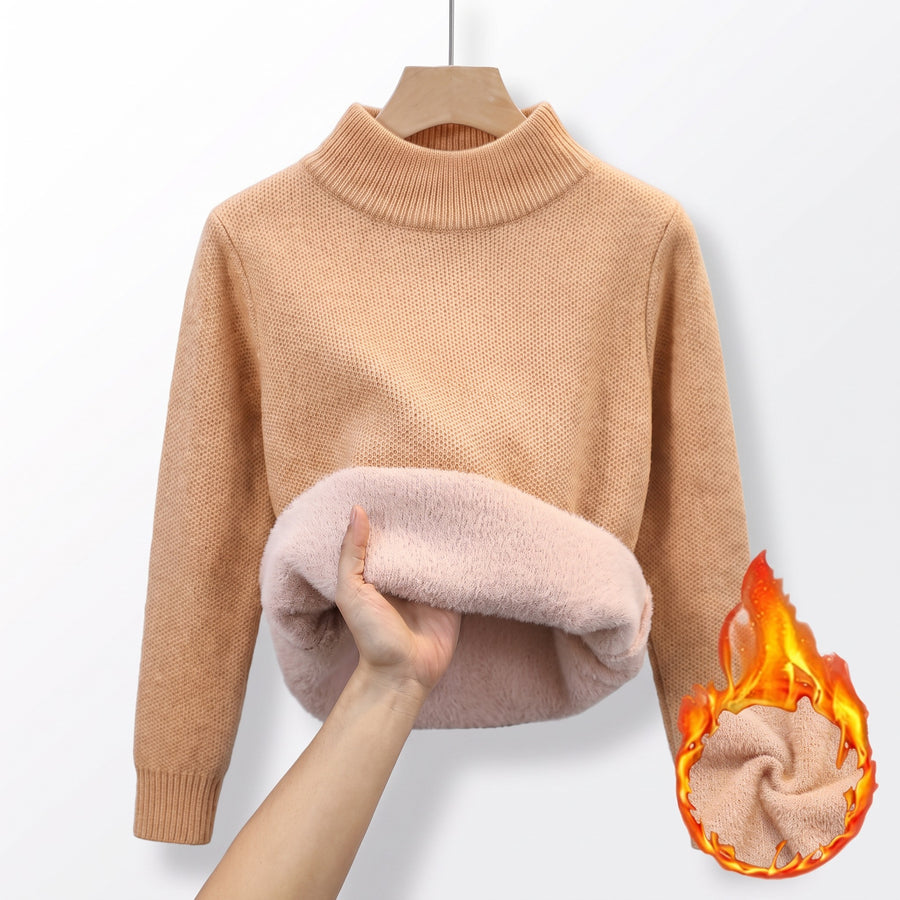 Women's Knit Sweater Fleece Lined Collar Crew Neck Warm Pullover, product photo 7