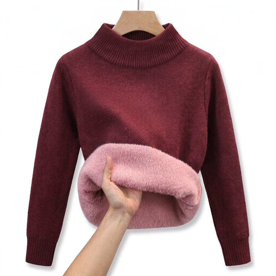 Women's Knit Sweater Fleece Lined Collar Crew Neck Warm Pullover, product photo 10