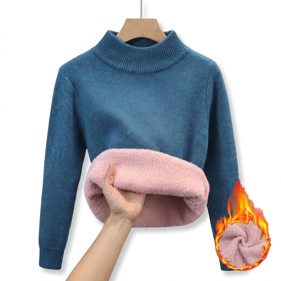 Women's Knit Sweater Fleece Lined Collar Crew Neck Warm Pullover, product photo 11