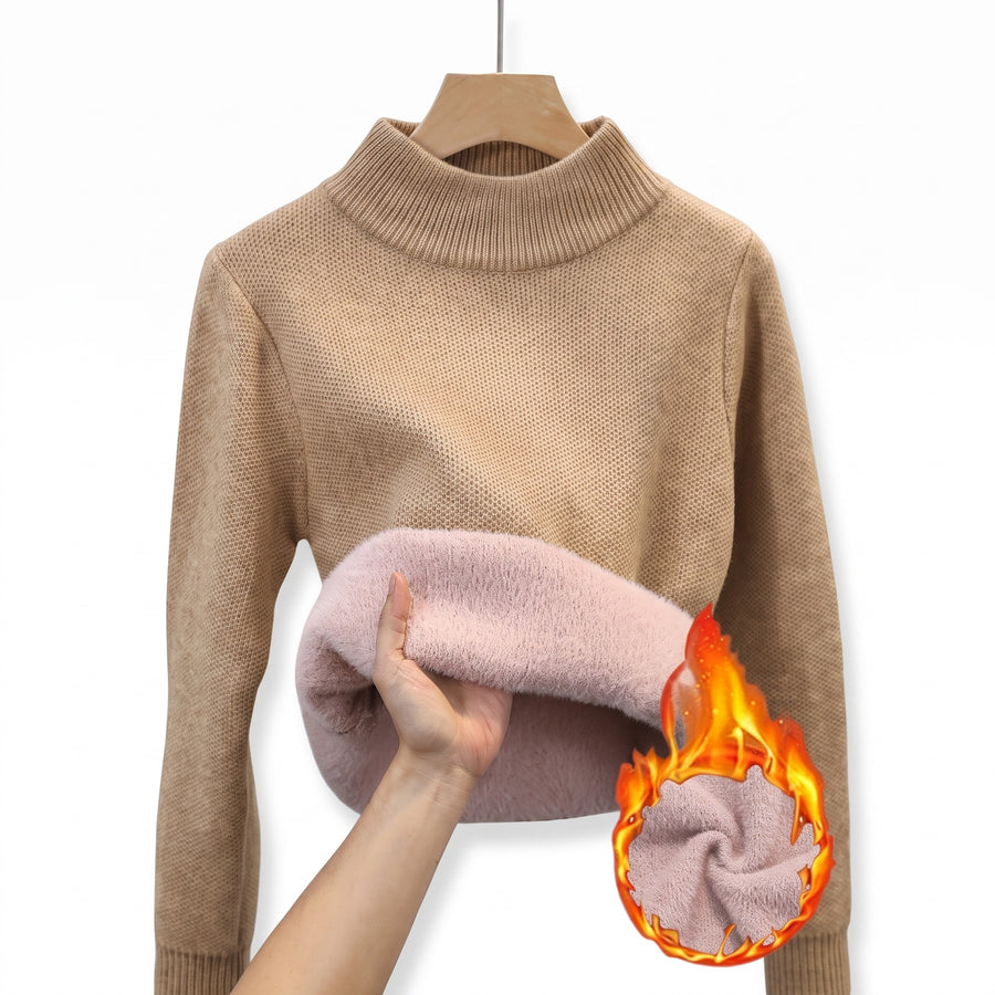 Women's Knit Sweater Fleece Lined Collar Crew Neck Warm Pullover, product photo 12