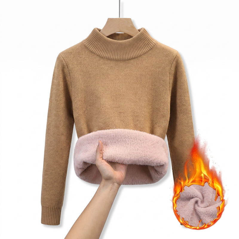 Women's Knit Sweater Fleece Lined Collar Crew Neck Warm Pullover, product photo 13