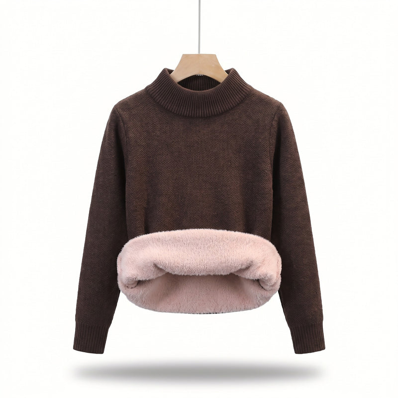 Women's Knit Sweater Fleece Lined Collar Crew Neck Warm Pullover, product photo 14