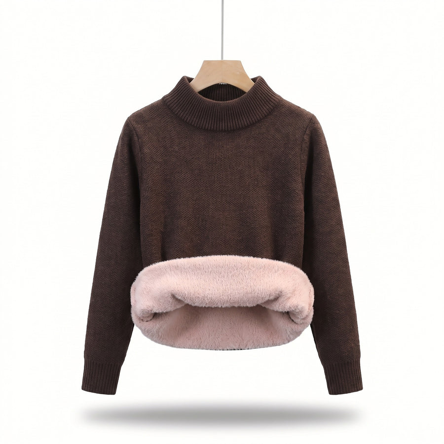 Women's Knit Sweater Fleece Lined Collar Crew Neck Warm Pullover, product photo 14