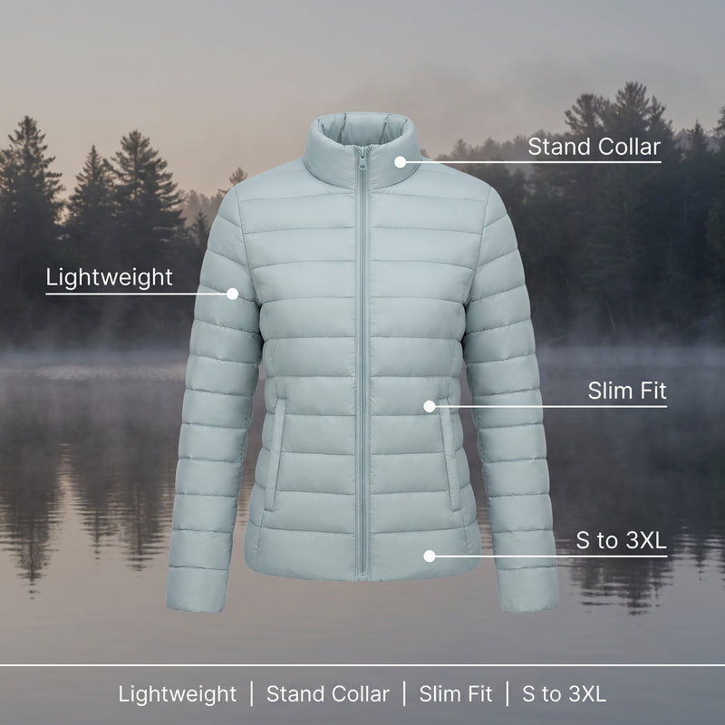 Women's Lightweight Quilted Puffer Jacket Stand Collar Slim Fit Coat, product photo 2