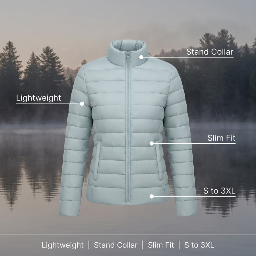Women's Lightweight Quilted Puffer Jacket Stand Collar Slim Fit Coat, product photo 2