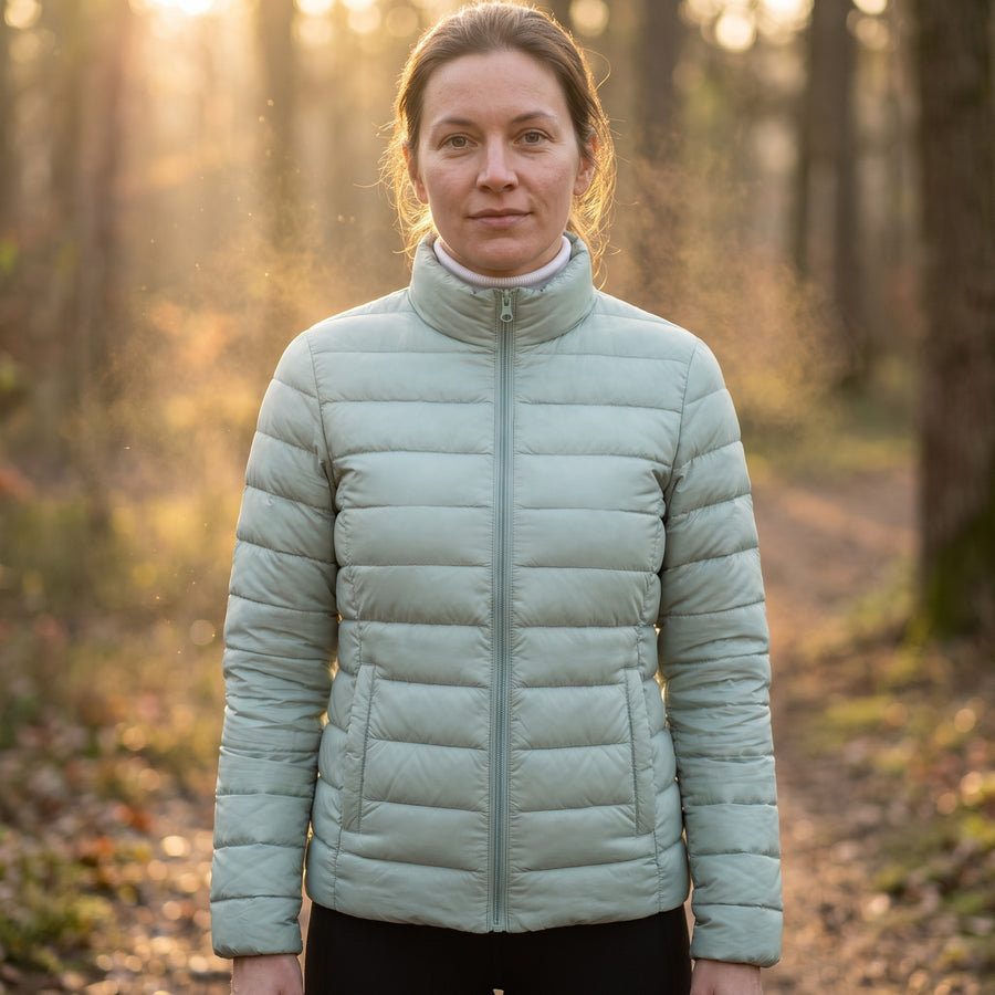 Women's Lightweight Quilted Puffer Jacket Stand Collar Slim Fit Coat, product photo 3