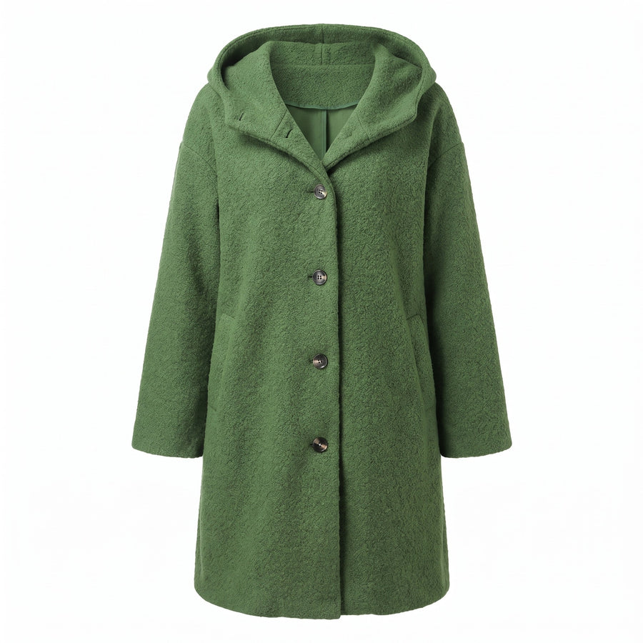 Women's Long Hooded Coat Textured Boucle Button Front Winter Outerwear, product photo 6