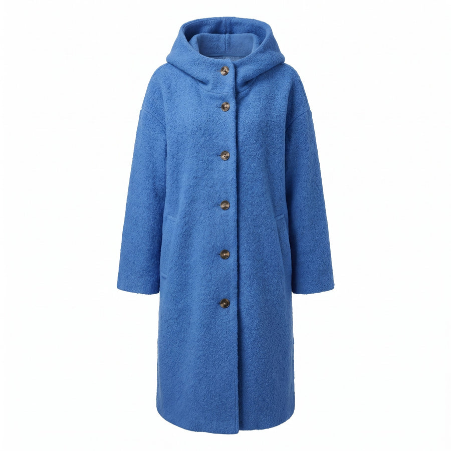 Women's Long Hooded Coat Textured Boucle Button Front Winter Outerwear, product photo 7