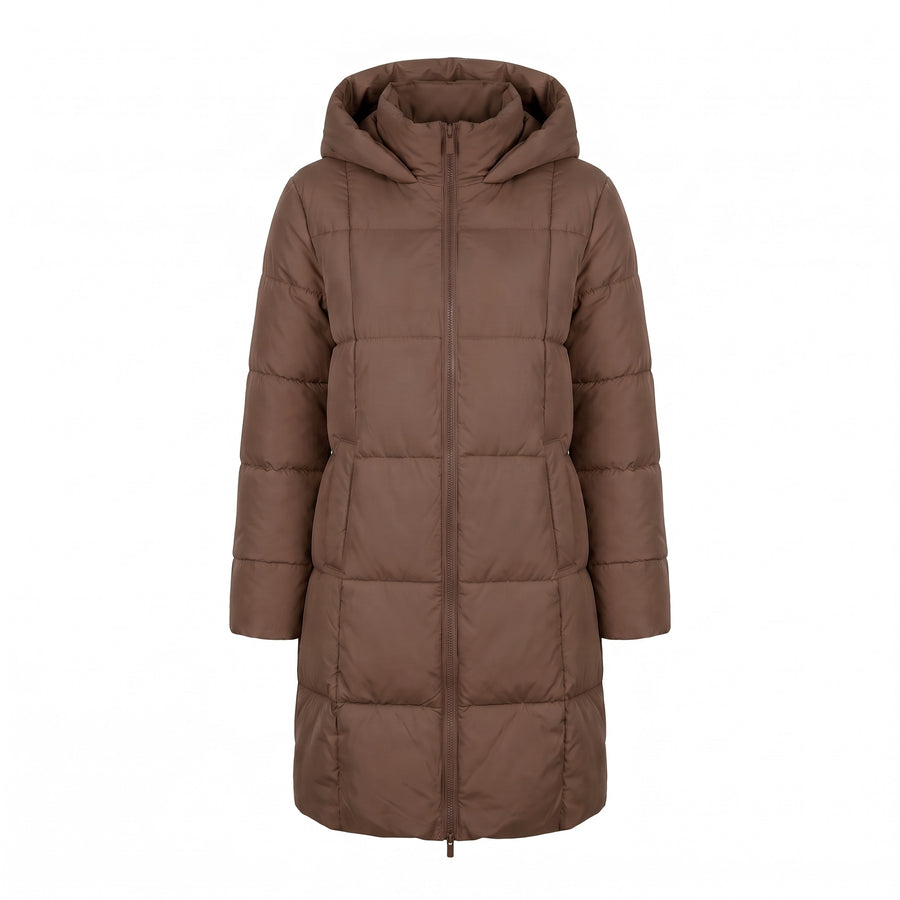 Women's Long Puffer Coat Hooded Quilted Knee Length Winter Jacket, product photo 6