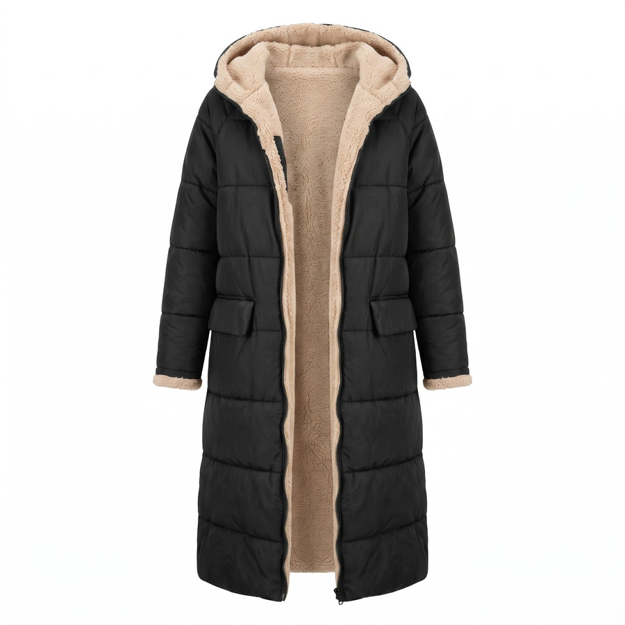 Women's Long Quilted Coat Sherpa Lined Hooded Maxi Winter Jacket, product photo 1