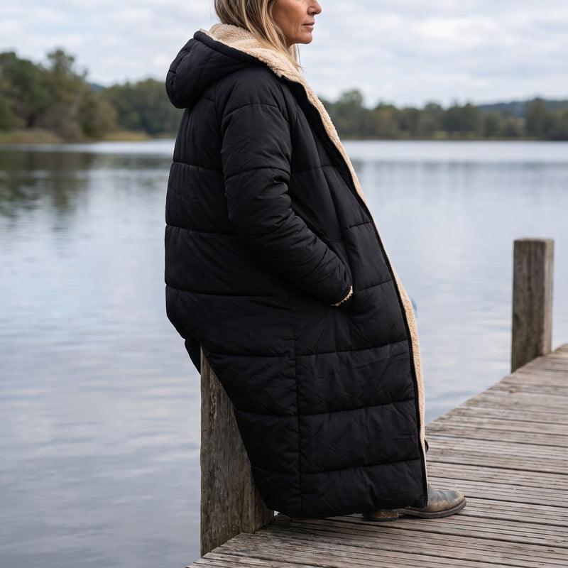 Women's Long Quilted Coat Sherpa Lined Hooded Maxi Winter Jacket, product photo 5