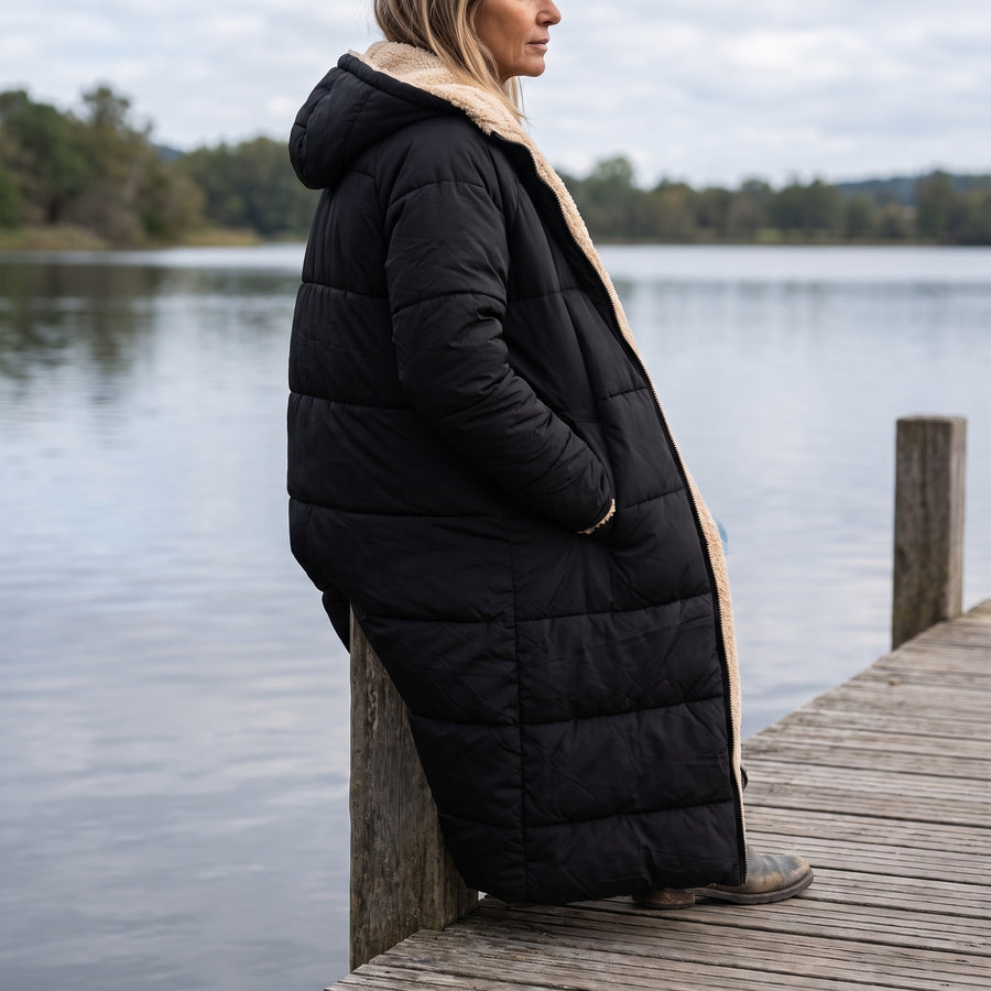 Women's Long Quilted Coat Sherpa Lined Hooded Maxi Winter Jacket, product photo 5