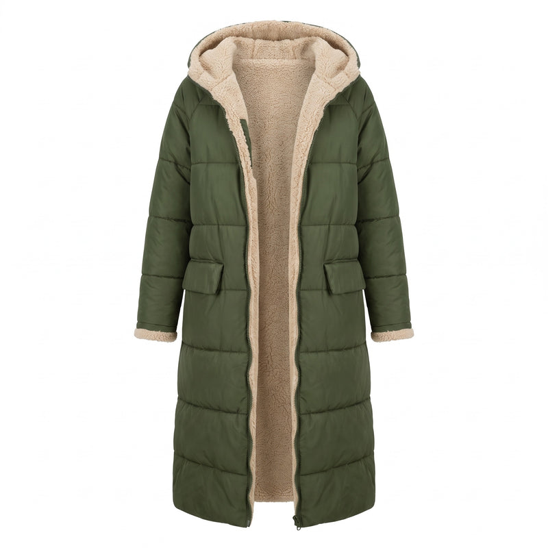 Women's Long Quilted Coat Sherpa Lined Hooded Maxi Winter Jacket, product photo 6