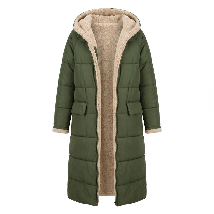 Women's Long Quilted Coat Sherpa Lined Hooded Maxi Winter Jacket, product photo 6