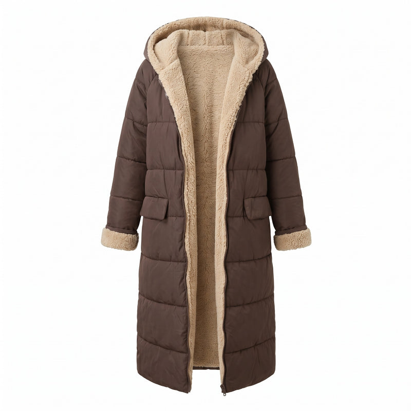 Women's Long Quilted Coat Sherpa Lined Hooded Maxi Winter Jacket, product photo 7