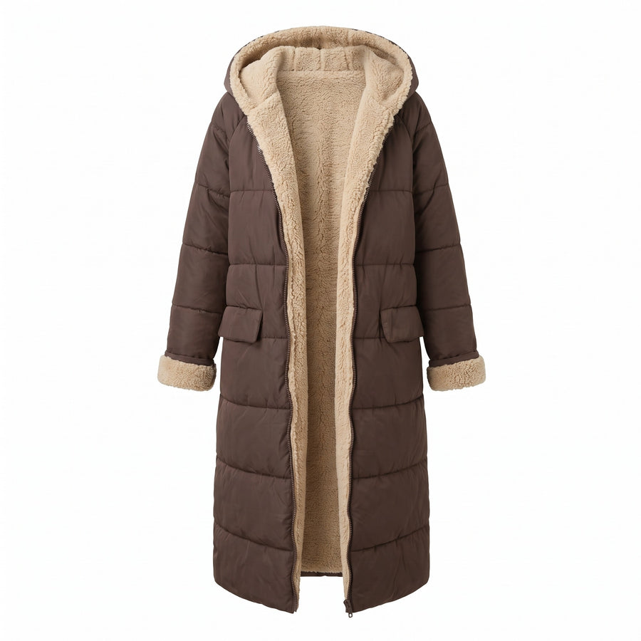 Women's Long Quilted Coat Sherpa Lined Hooded Maxi Winter Jacket, product photo 7
