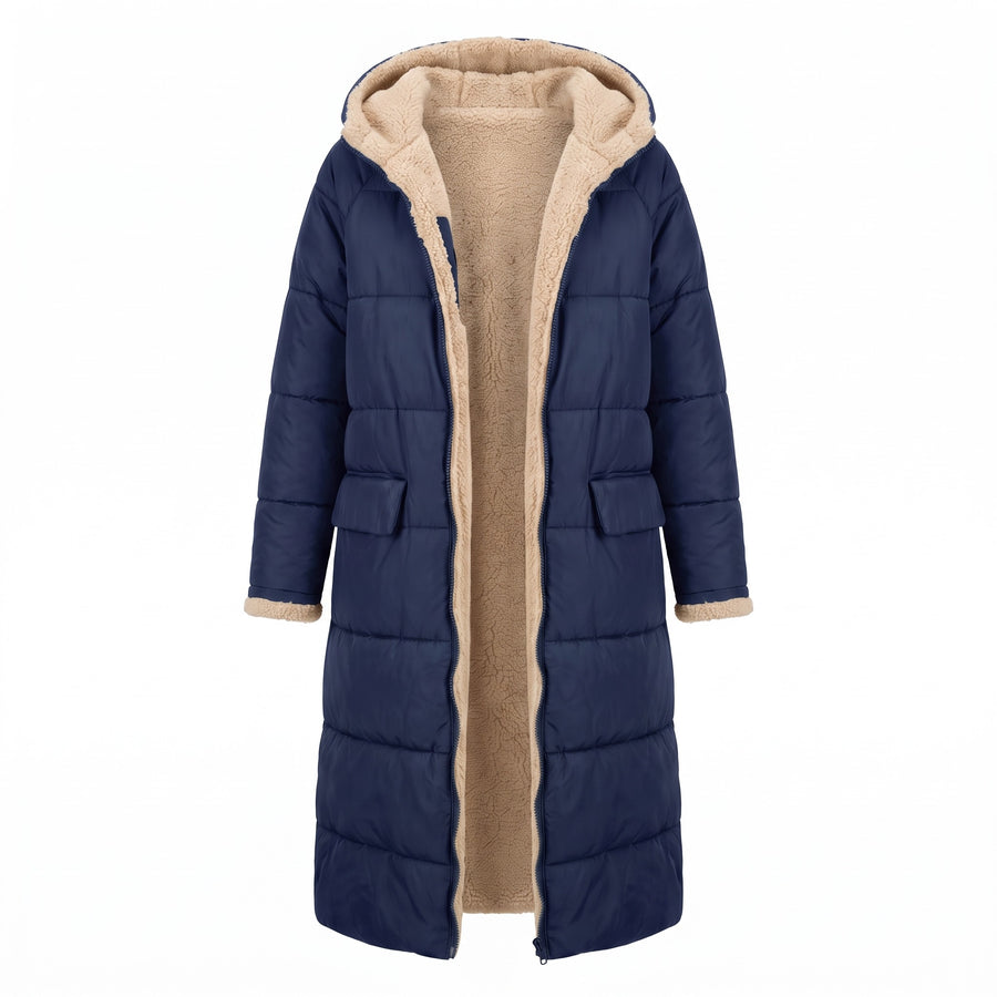 Women's Long Quilted Coat Sherpa Lined Hooded Maxi Winter Jacket, product photo 8